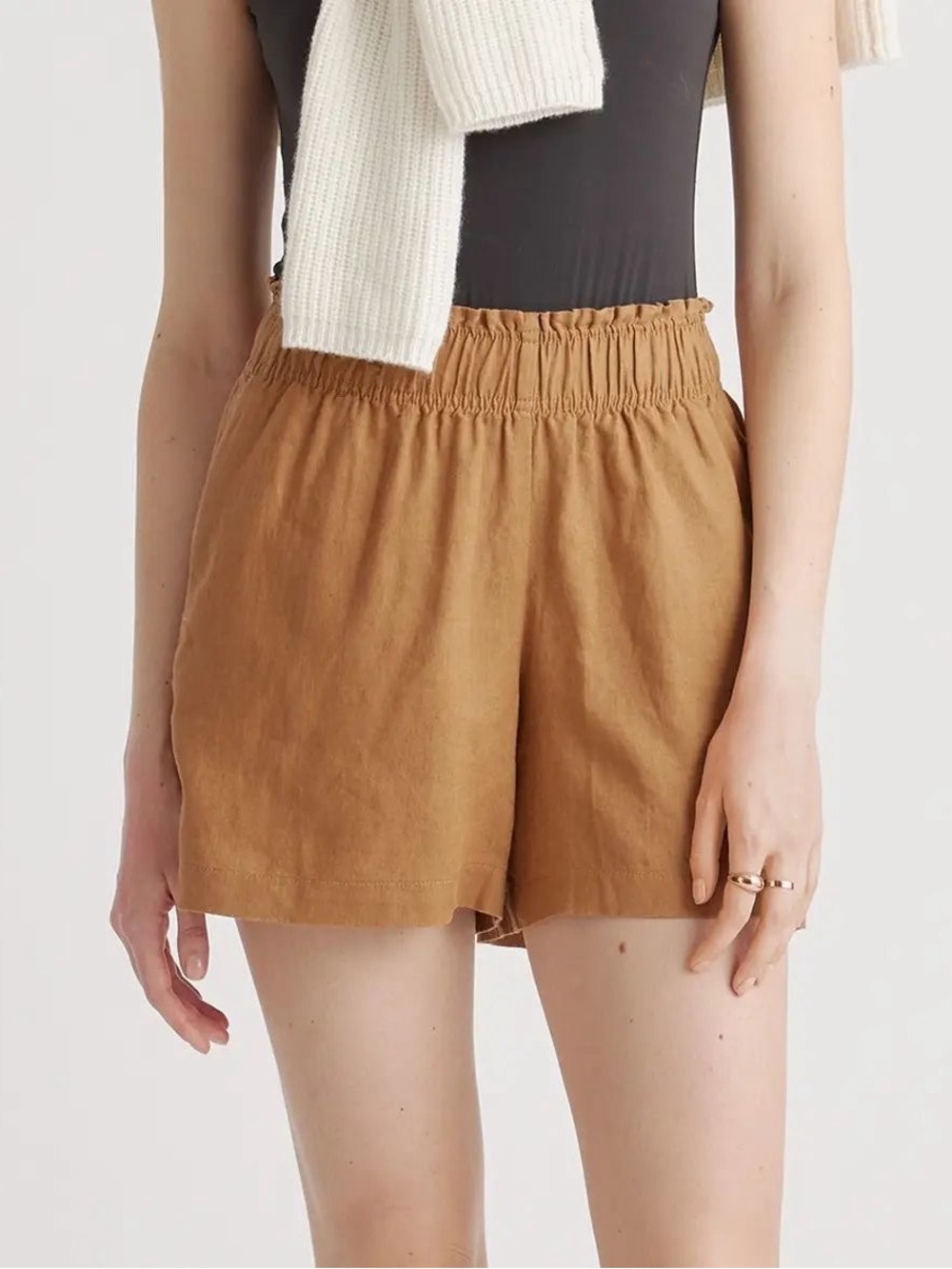 Quince 100% European Linen High Waisted Shorts In Golden Brown Size M